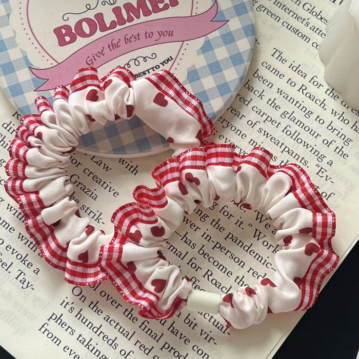 Wholesale high elastic red plaid polka dot love intestine circle cute girls high ponytail head rope hair ring