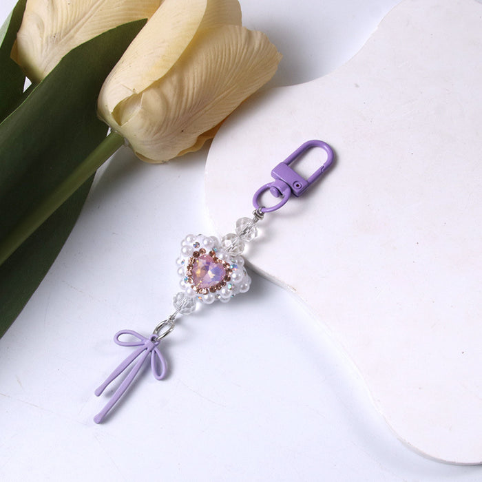 Wholesale Pearl Diamond Bow Mobile Phone Chain Keychain Bag Pendant Accessories