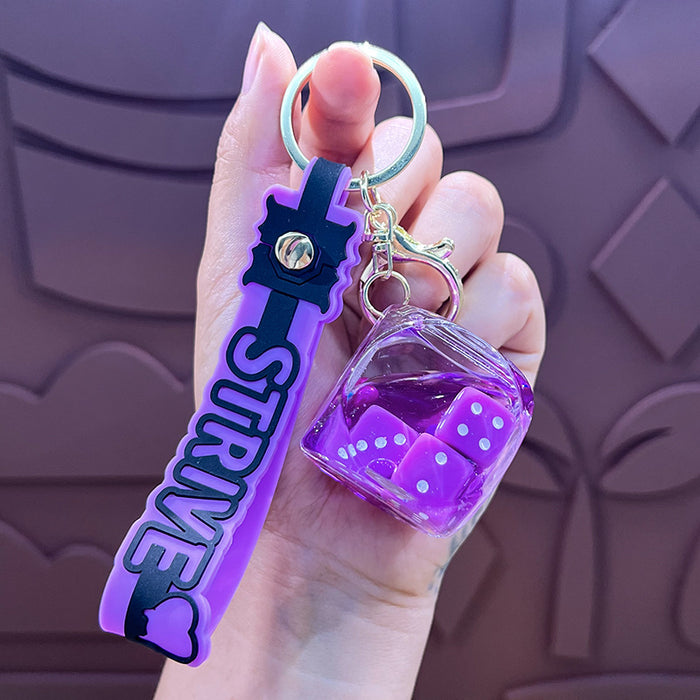 Wholesale New Oil filled Cube Dice Keychain Creative Small Toy Bag Car Hanging Decoration Pendant