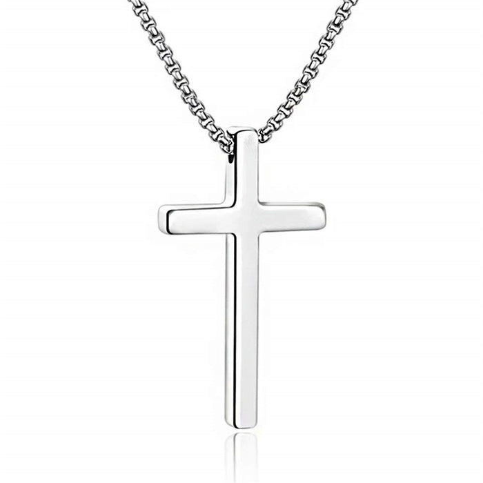 Wholesale Simple Titanium Steel Crucifix Necklace Trendy Men' s Versatile Pendant Sweater Chain Jewelry