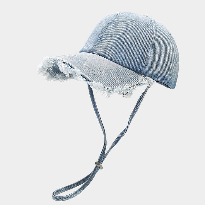 Wholesale Summer retro denim soft-top baseball Fashionhat with frayed edges