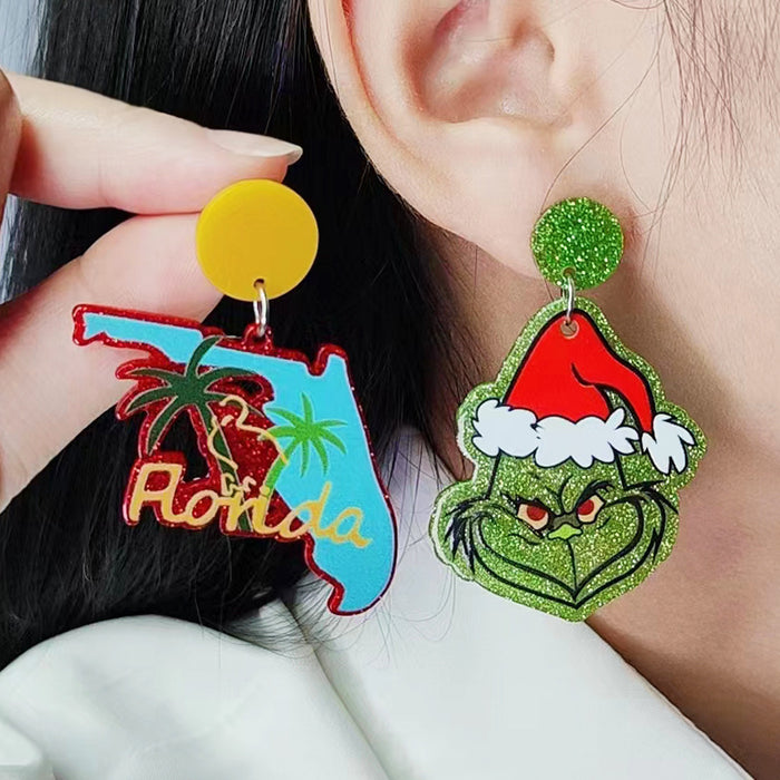 Wholesale Christmas Tree English Clown Acrylic Earrings Cartoon Pistol Earrings