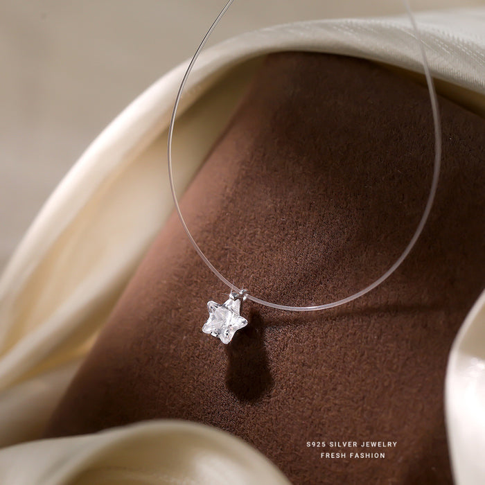 Wholesale Pure silver mermaid tears star necklace with diamond studded collarbone chain, niche design, versatile accessory