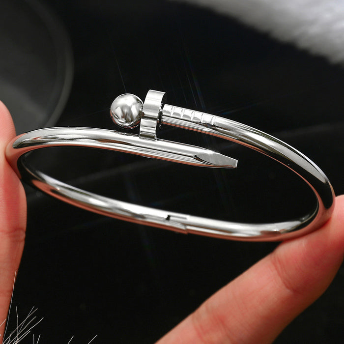 Wholesale Gold Tone Titanium Steel  Bangle Set With Rhinestone Row Trendy Jewelry Accessory For Party Or Everyday Gift