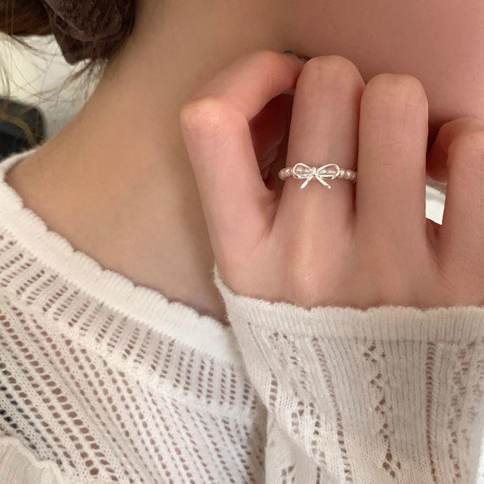 Wholesale Bow Pearl Ring Women's Elastic Jewelry