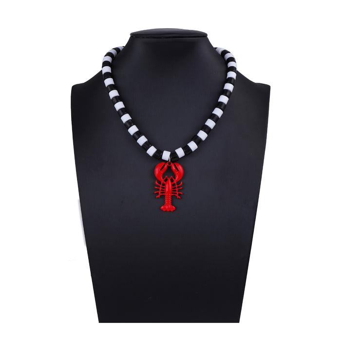 Wholesale Alloy Oil Dripping Lobster Pendant Women's Black and White Beaded Necklace
