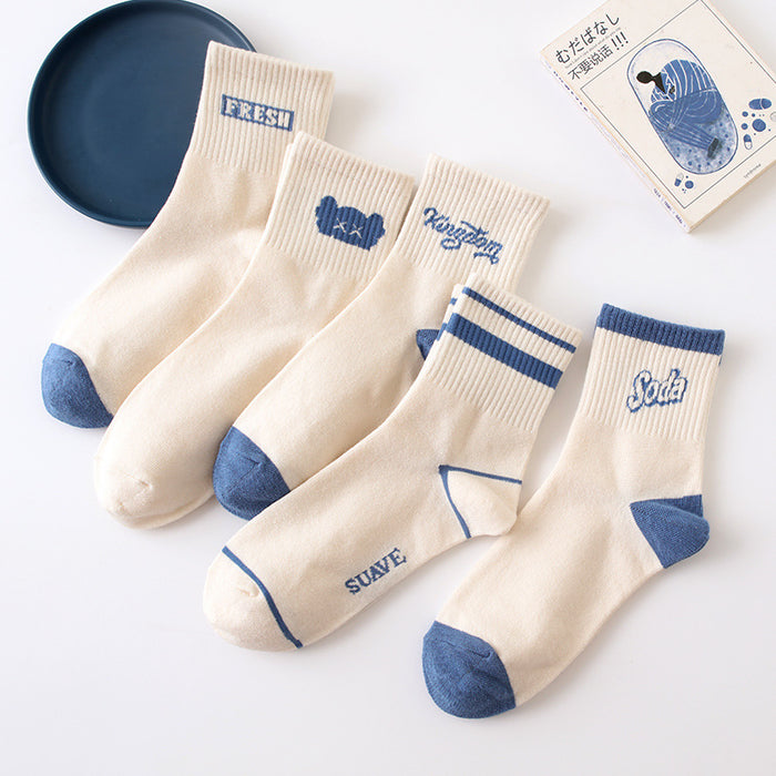 Wholesale Letter socks, short socks, simple stripes, niche design, mid tube sports men's socks, college style