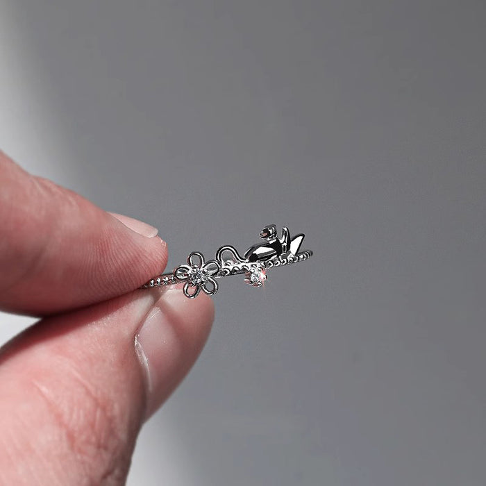 Wholesale Rising Sun Flower Cat Ring Niche Fashion Personalized Light Luxury French Advanced Flash Diamond Finger Ring Open Finger Ring