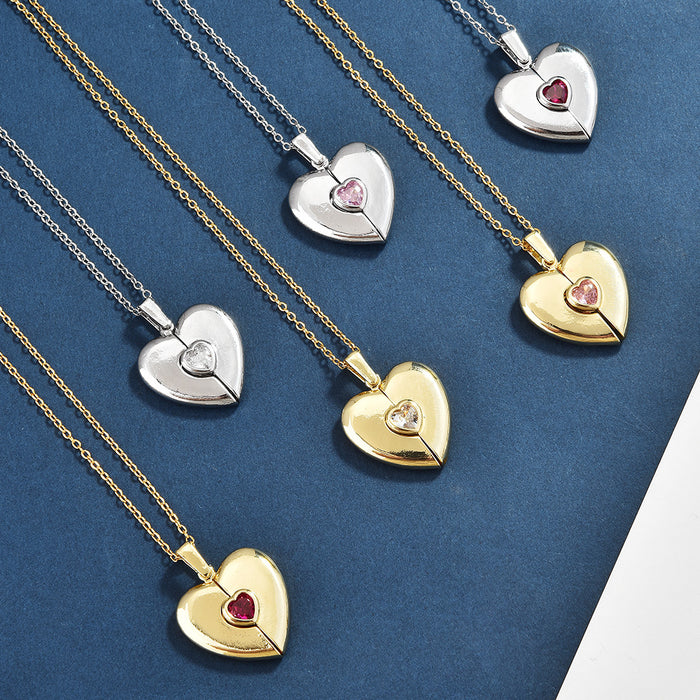 Wholesale Openable heart-shaped gemstone necklaces