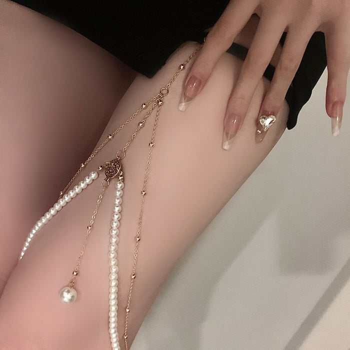 Wholesale Exaggerated Simple Multi-layer Pearl Chain Leg Chain Female ins Creative Personalized Long Body Chain Jewelry