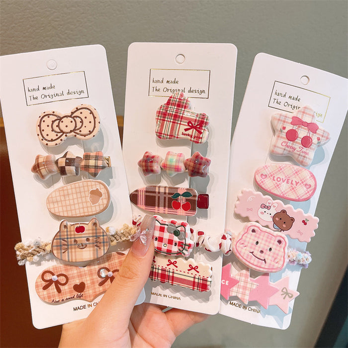 Wholesale Side Hairpin Duckbill Clip Korean Sweet Hairpin Bow Plaid Face Bangs Clip Head Accessories