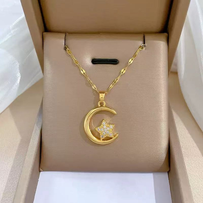 Wholesale Star and Moon Luxury Diamond Clavicle Necklace