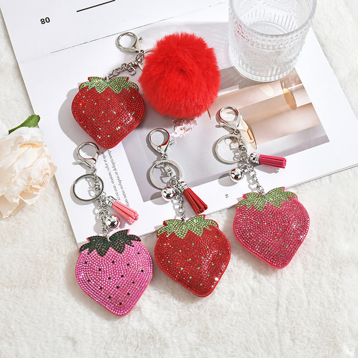 Wholesale Strawberry Fleece Rhinestone Keychain
