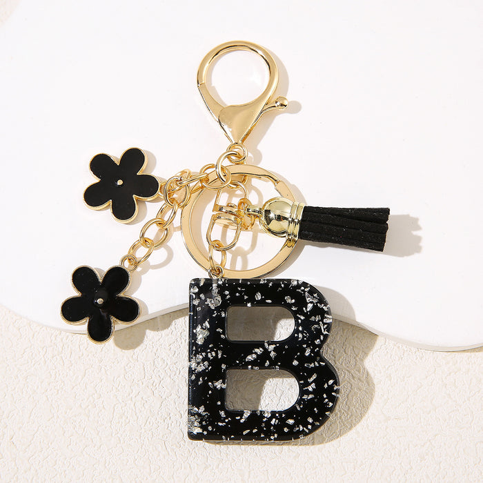 Wholesale Flower 26 English Letter Pendant Keychain Letter Keychain Women's Bag Accessories