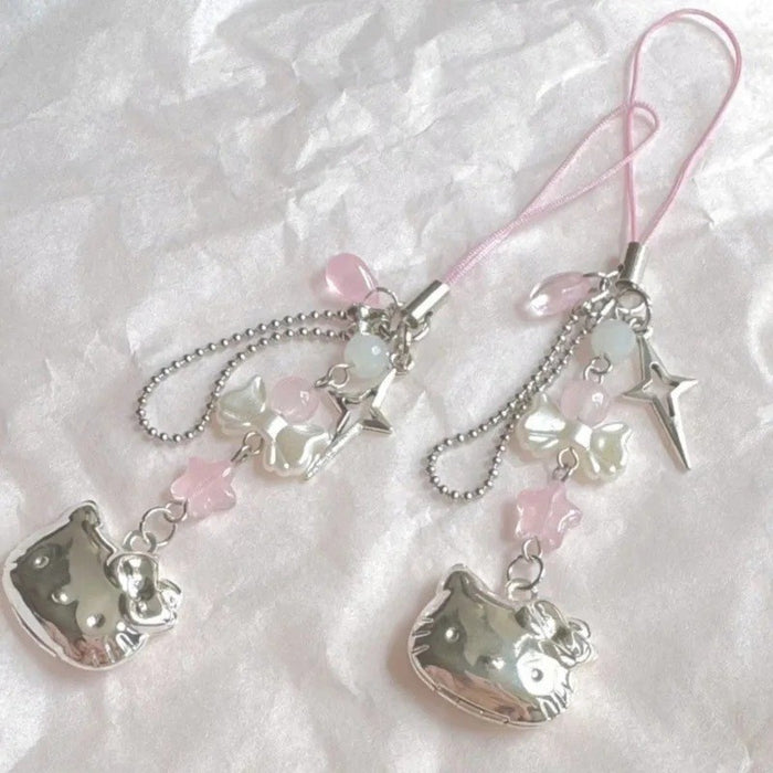 Wholesale cartoon kt girl heart beaded mobile phone chain