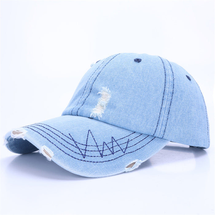 Wholesale Washed and distressed denim soft top duckbill cap for women, retro and versatile casual new baseball cap