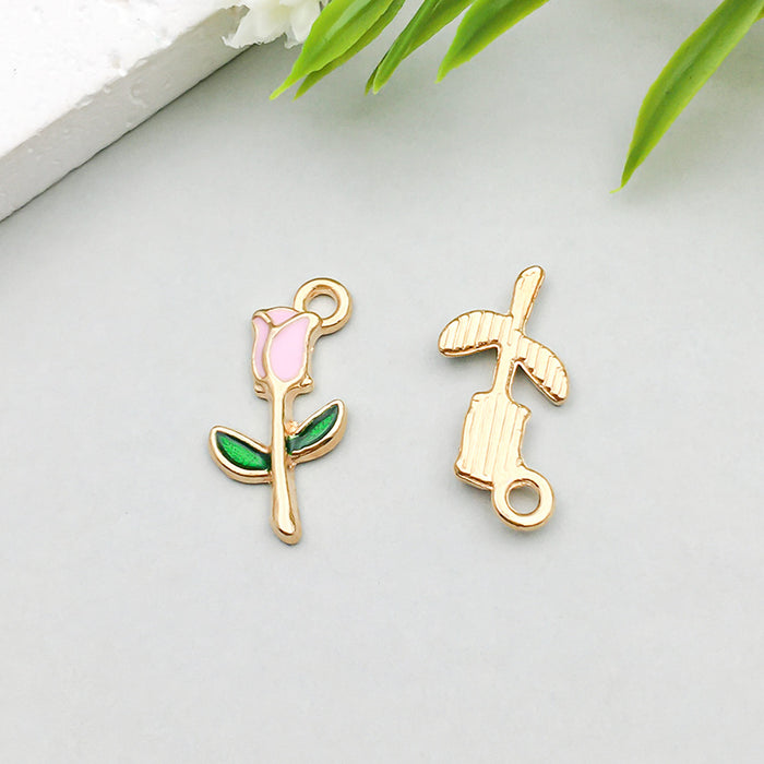 Wholesale Pink oil-sprinkled alloy simulated cherry blossom and  DIY pendant