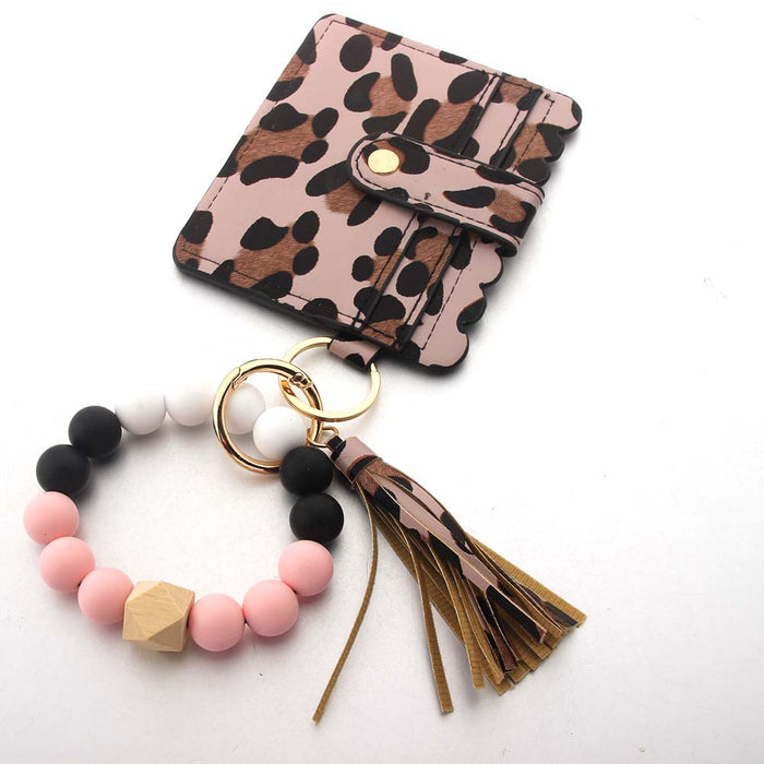 Wholesale Silicone Bracelet Wrist Keychain Leather PU Tassel Card Handstring Bracelet Key Ring for Women