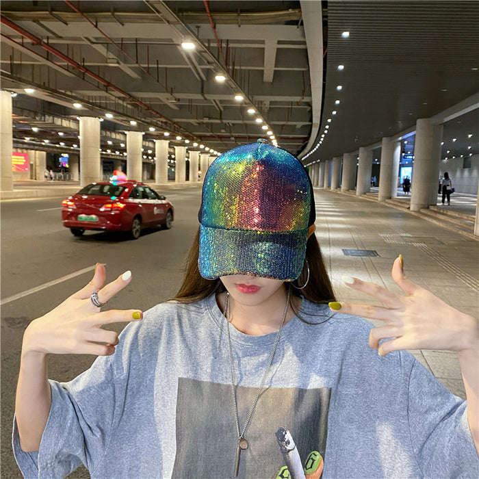 Wholesale Hat Colorful Sequined Large Brim Mesh Hat Street Baseball Cap Mesh Breathable Sun Hat