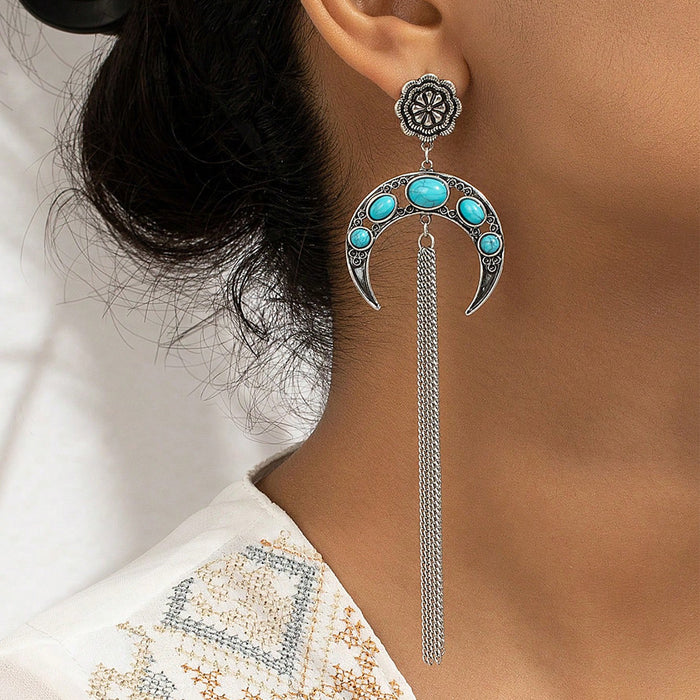 Wholesale Retro Western style turquoise decorated exaggerated earrings