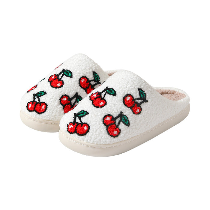 Wholesale Winter cherry cotton slippers women home indoor non-slip warm slippers autumn and winter home