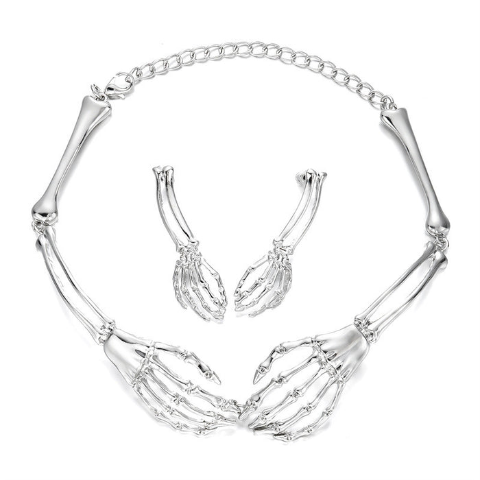 Wholesale  jewelry Gothic dark punk style skeleton hand earrings necklace set