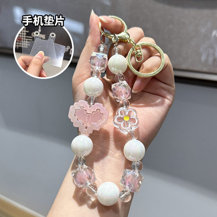 Wholesale Creative and Cute Love Bead Chain Keychain Colorful Bead Chain Phone Chain Pendant Wrist Anti Loss Pendant