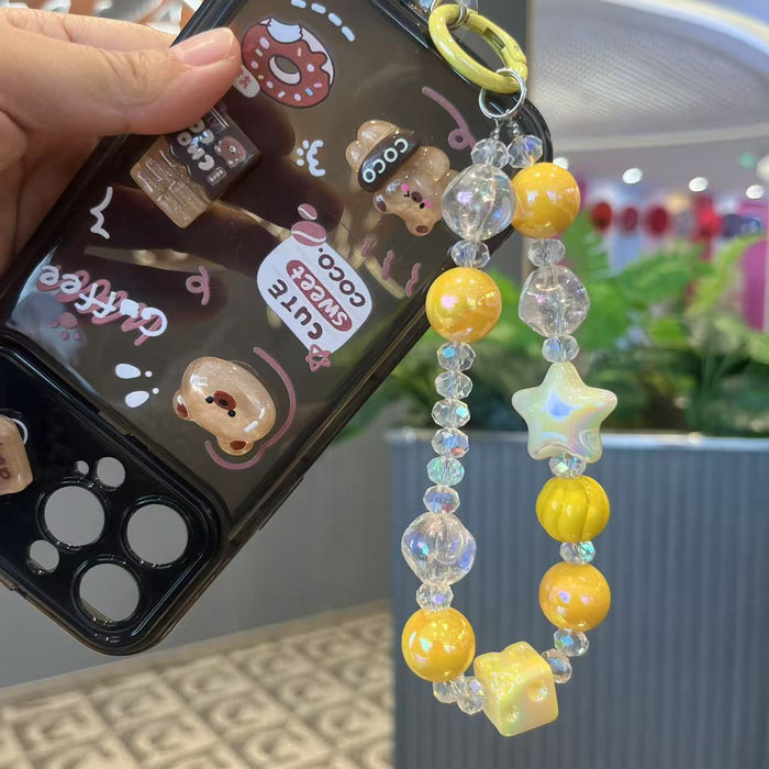 Wholesale Handmade bead phone chain, crystal plated hanging chain, bag hanging decoration, keychain