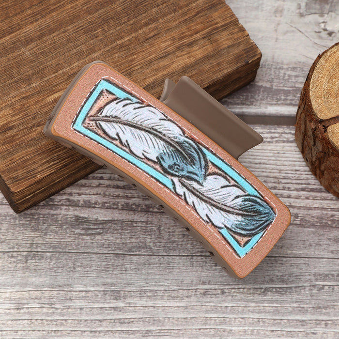 Wholesale Western Style Cactus Feather Flower Pattern Printing Shark Clip Hairpin Women' s Grab Clip