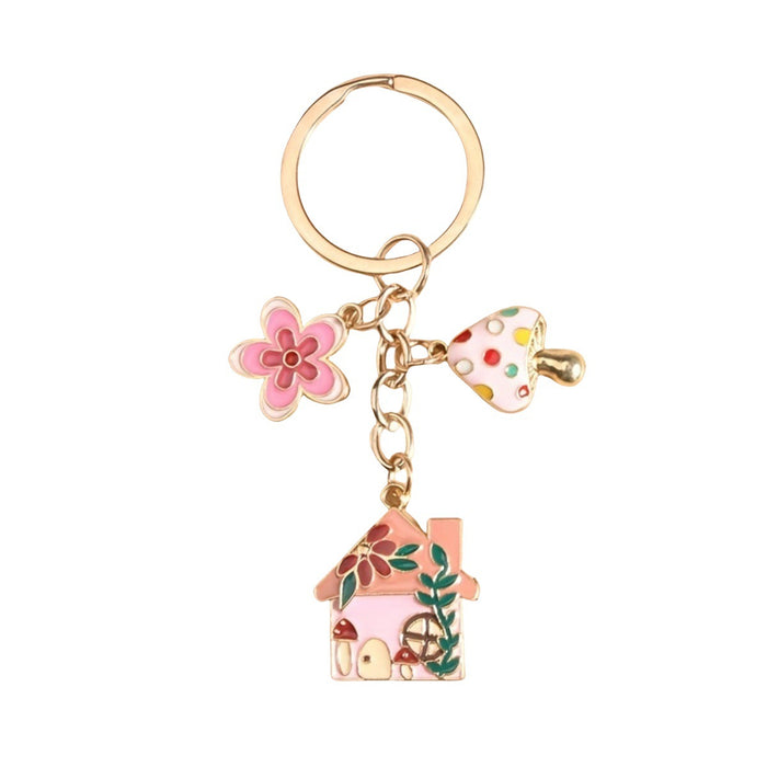 Wholesale Mushroom House Flower Pendant Keychain Bag Pendant Oil Dropping Alloy