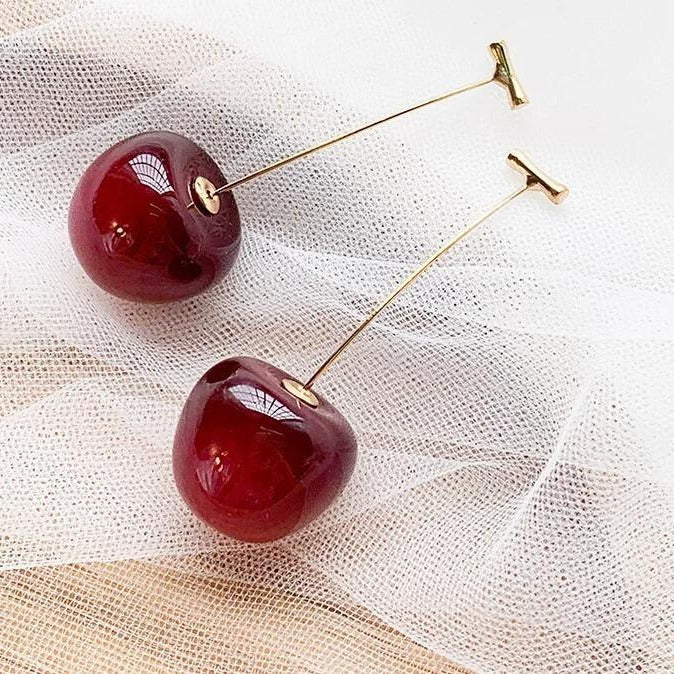 Wholesale Plastic Resin Cherry Drop Earrings Sweet Style Fashion Earrings