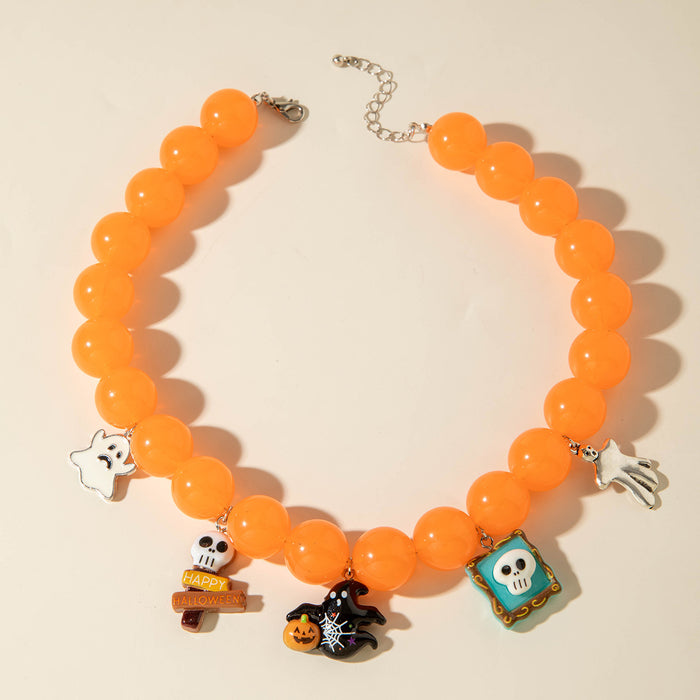 Wholesale  Creative Pumpkin Color Ghost Necklace Colorful Funny Beaded Acrylic Bracelet for Women