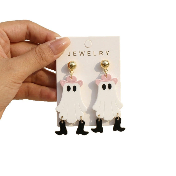 Wholesale Acrylic Ear Studs Cartoon White Skull Ghost Design Party Jewelry