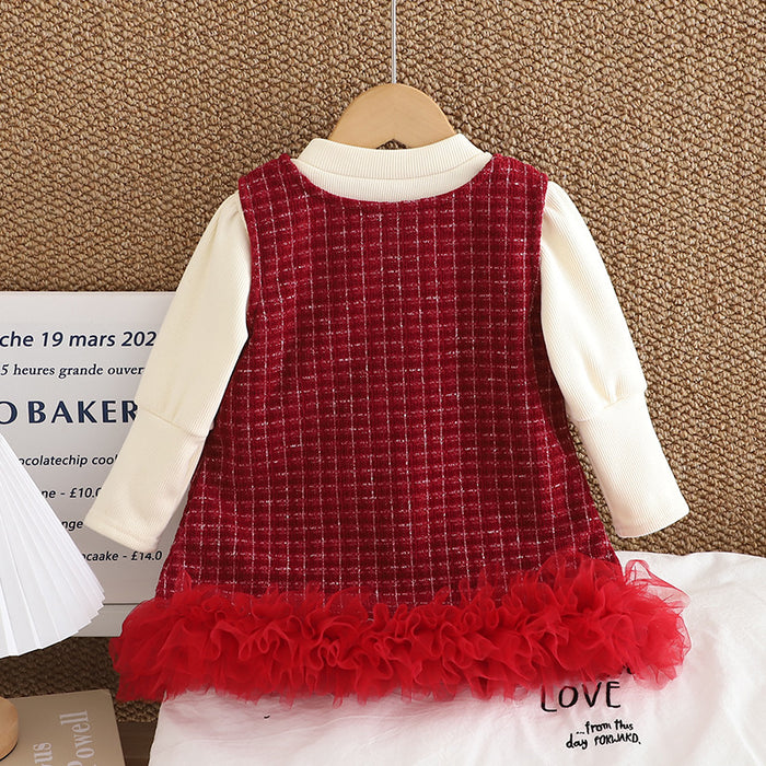 Wholesale Autumn and Winter Overalls Skirt Plus Fleece Bottoming Shirt Children's Suit JDC-CTS-MianY004