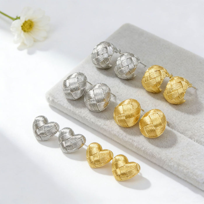 Wholesale Woven texture hollow arc heart-shaped teardrop earrings