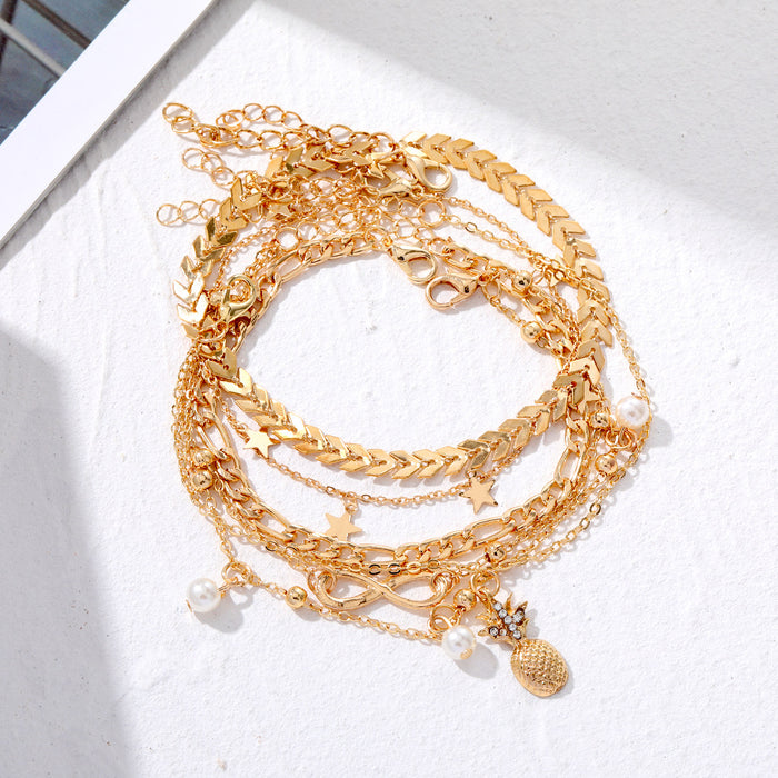 Wholesale Alloy Pineapple Pearl Anklet Set JDC-AS-HanShi002