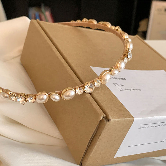 Wholesale  Retro  Diamond-encrusted Pearl Headband Water Drill Headband  Pressure Hair Headwear Irregular Hair