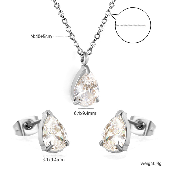 Wholesale White zirconium earrings necklace stainless steel drop-shaped geometric diamond jewelry