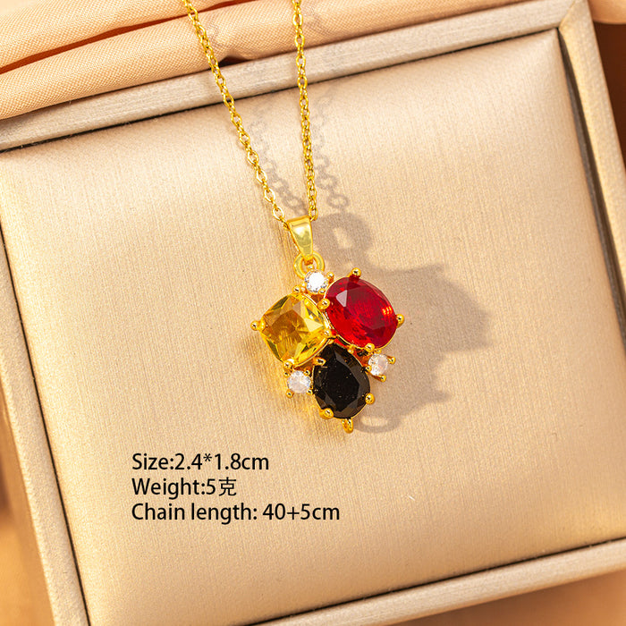 Wholesale Titanium steel necklace with red zircon