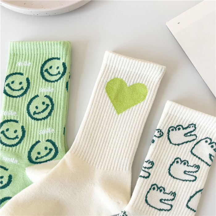 Wholesale New Love Smile Socks Personalized Middle Socks Green Casual Sports Versatile Long Socks