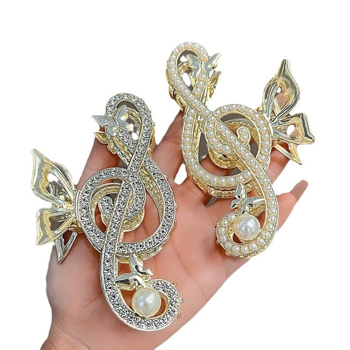 Wholesale Music Note Pearl Rhinestone Metal Hair Claw Clip - Trendy Fashion Accessory