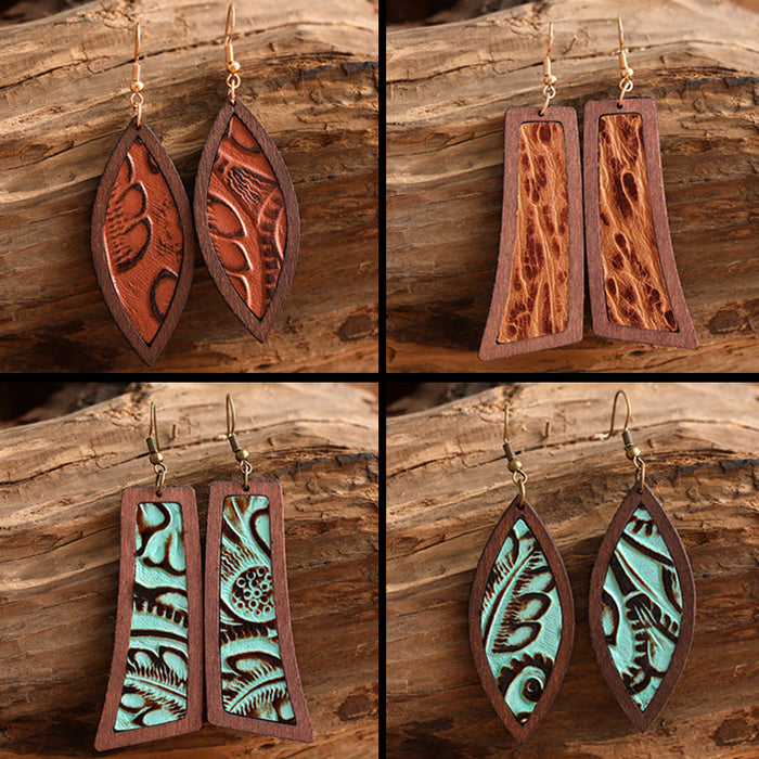 Wholesale Earrings Wooden Geometric Vintage Carved 2 Pairs JDC-ES-HeYi065