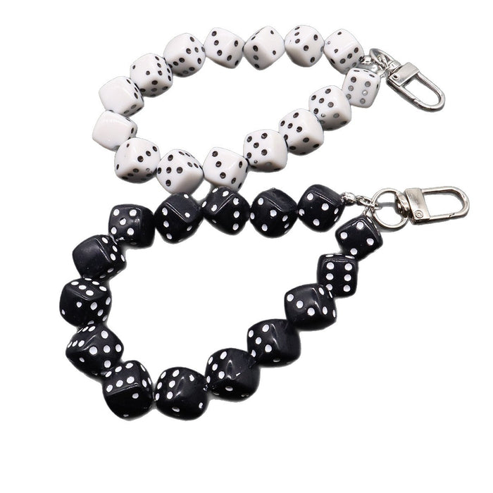 Wholesale Alloy Door Buckle Black 8 Dice Lanyard Ins Phone Chain Keychain Pendant Bag Water Bottle Lanyard Accessory