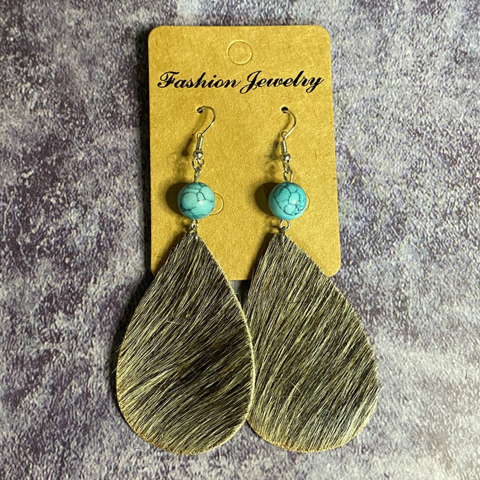 Wholesale Retro Leather Earrings Western Europe Long Water Drop Turquoise ing Horse Hair Earrings
