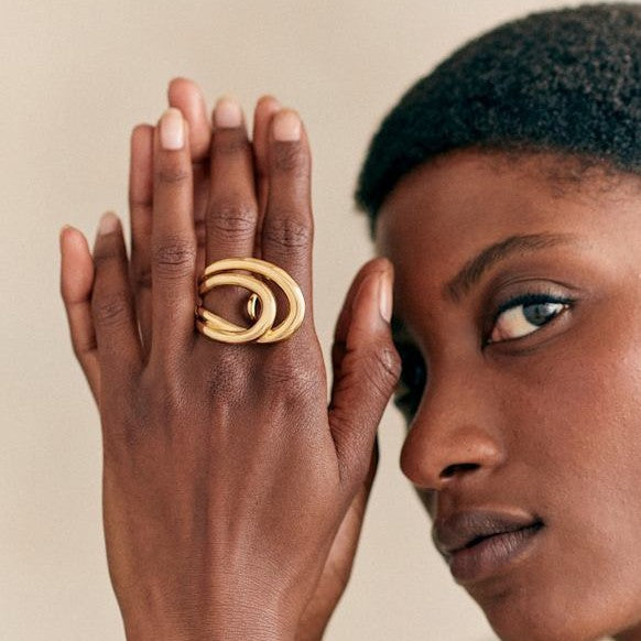 Wholesale New hollowed out line open ring with personalized and fashionable stainless steel electroplating and genuine gold color preservation ring