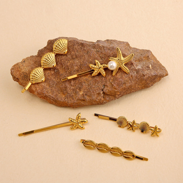 Wholesale Popular and fashionable stainless steel hair clips with a high-end feel, wholesale of starfish and sea shell flat clips