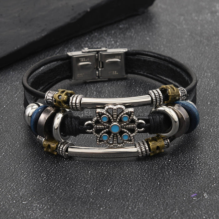 Wholesale Lace multi-layer leather stainless steel bracelet for couples