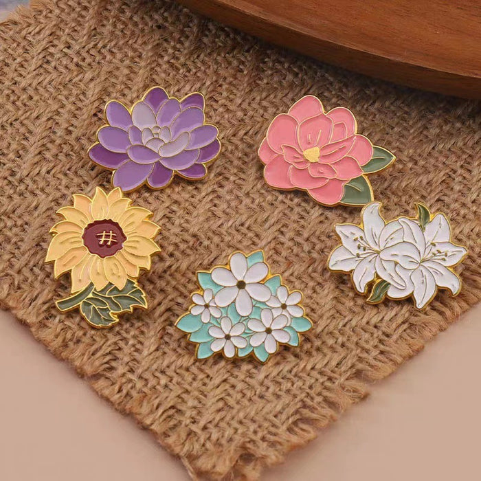 Wholesale Lily Sunflower Flower Brooch Cute Personalized Plant Badge Pin Badge Chest Badge Bag Decoration Creative Medal