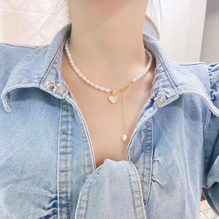 Wholesale Natural Freshwater Pearl Necklace Women's Fashion 18K Gold Plated Chain Necklace Chain