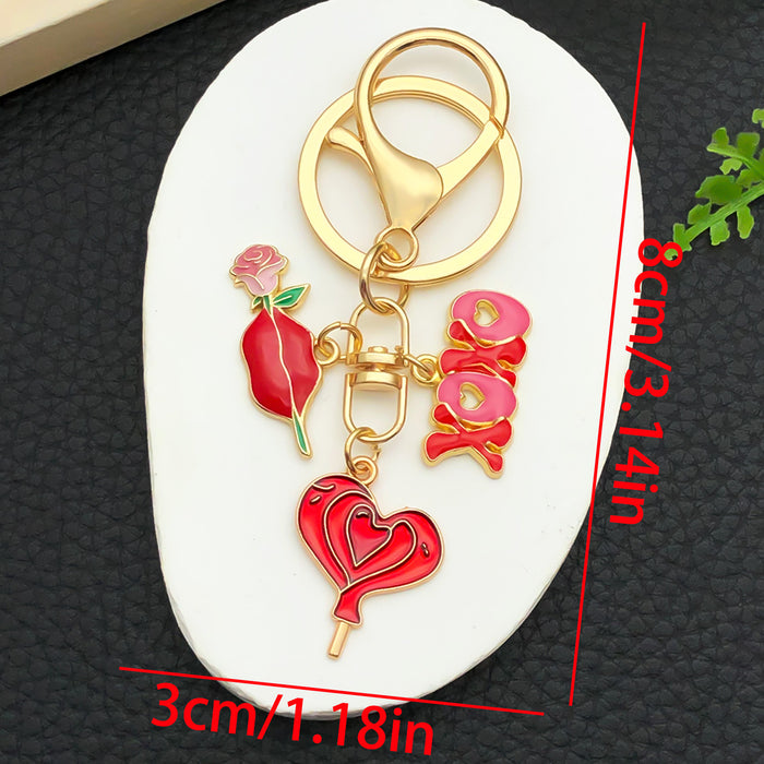 Wholesale Valentine' s Day Oil-Drip Alloy LOVE Heart Candy Rose Metal Keychain